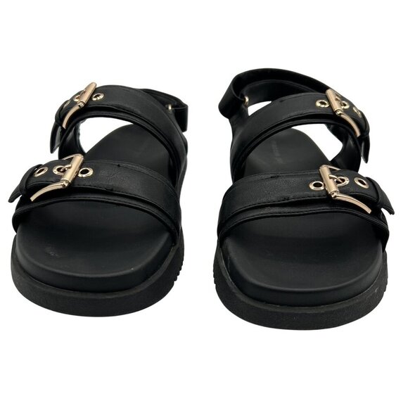 Madden Girl 9.5 Black Sprintt Sandals Gold Buckle Chunky Comfort Footbed Witchy - Picture 7 of 11